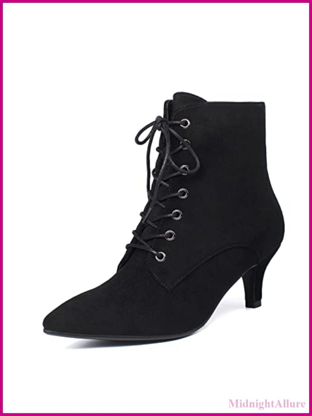 Women's Kitten Heel Ankle Boots Lace Up Side Zipper Pointed Toe Booties